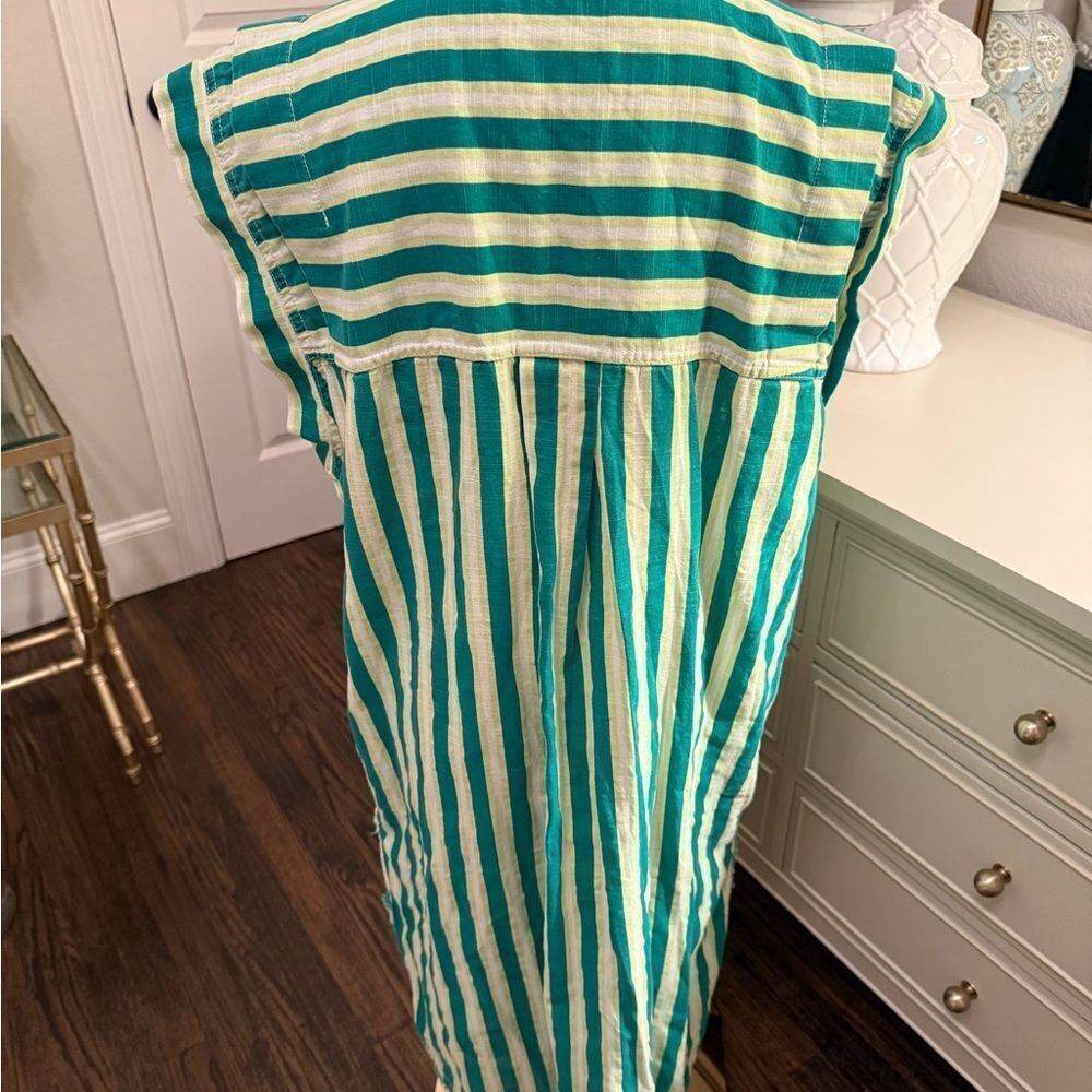 Free People Green and White Striped Midi Shirt Dress - Picture 6 of 7